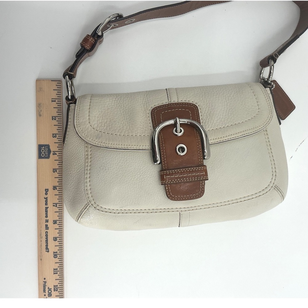 Coach Pebble Leather‎ Buckle Shoulder Bag – Ivory & Brown | F15105 - Picture 10 of 10